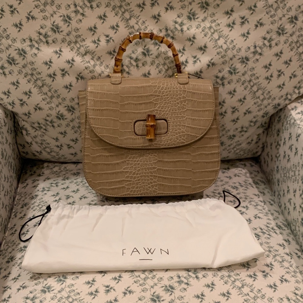 Fawn Design Beige Crocodile-Embossed Satchel